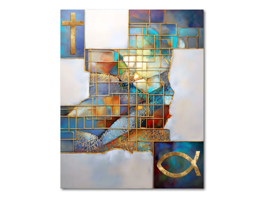 Cross and Ichthys Symbols Poster Print